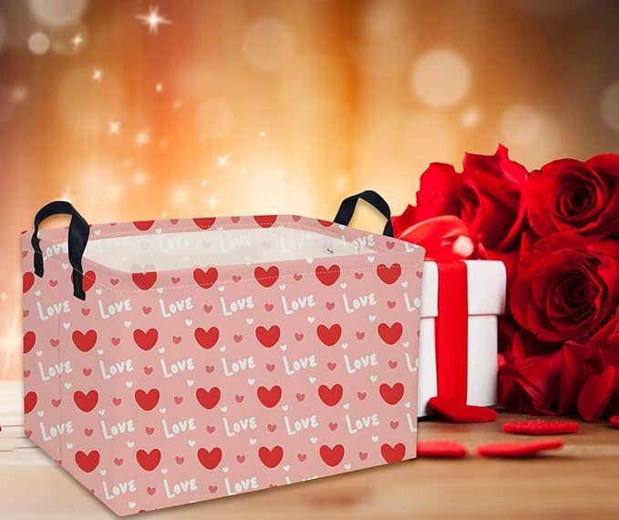 Rectangular Valentine's Day Baskets,Heart Basket,Pink Girls Basket Kids Storage Bin Love Room Decor for Home.(Cute love)