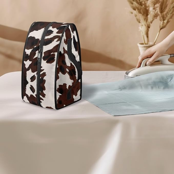 Brown Cow Print Clothes Iron Storage Case with Smooth Zipper Easy to Clean Wear-resistant Iron Portable Storage Bag Fits for Home Outdoor