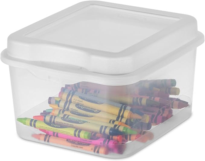Sterilite 48-Pack Square Small FlipTop, Clear Plastic Storage Box with Hinged Lid - Stackable Multipurpose Organizer for Art and Craft Supplies, Accessories, Photos & CDs, Home or Office Use