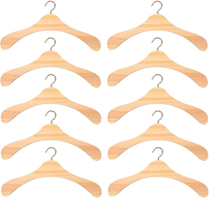 Baluue Mini Wooden Clothes Hangers for Dolls Bjd Doll Accessories Small Dollhouse Clothes Organizer 10Pcs Set for Kids Toy Storage