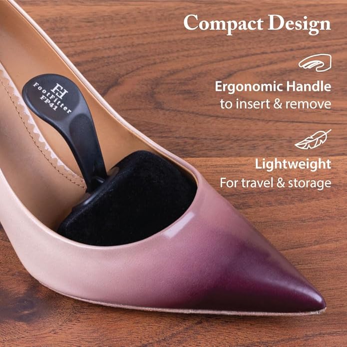 FootFitter Foam Shoe Trees with Handle for Women’s High Heels, Pointed Toe Travel Insert for Shoe Shape & Crease Protection