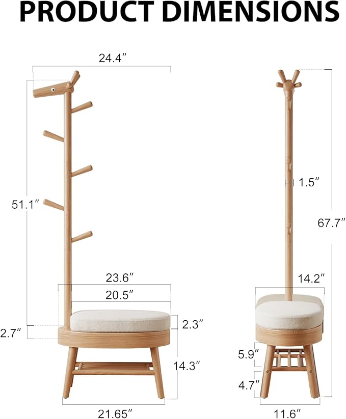 AQIMUELE Shoe Bench Entryway,Coat Rack with Shoe Storage, Coat Rack and Shoe Rack, Wooden Narrow Shoe Bench(Natural)