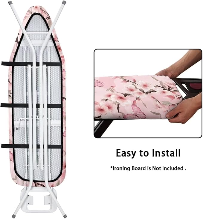 Flashideas Cherry Blossom Ironing Board Cover with Hook and Loop Adjustable Fasteners Ironing Board Covers Protective Scorch Resistant Universal Fit Easy Install Clean