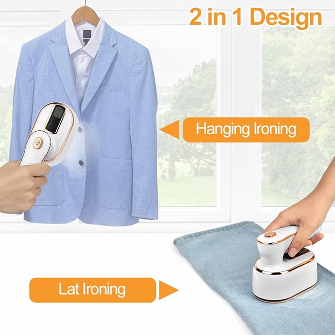 AUAUY Mini Steam Iron, 1000W Portable Handheld Travel Steam Iron, 180° Rotating Handle Converts Iron into Handheld Steamer, 15s Fast Heat Up, 2-in-1 Foldable Steamer Iron for Home and Travel