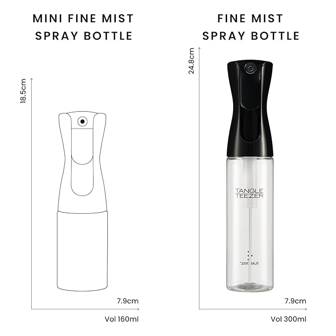 TANGLE TEEZER Fine Mist Continuous Spray Bottle, Reusable and Refillable, for Hair Detangling and Styling, 10.1 oz, Black