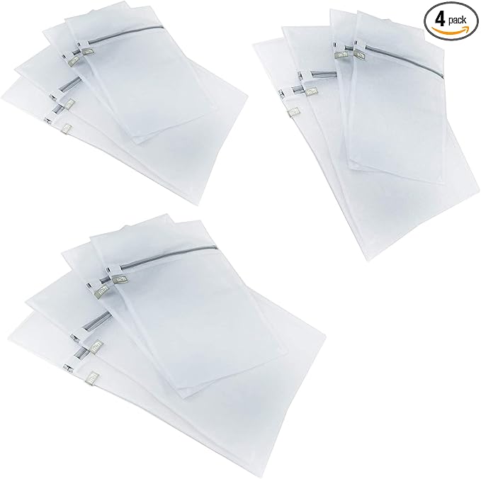 4 Pack - HUJI Micro Mesh Laundry Bags Lingerie Bra Underwear with Secure Zipper Great For Washing Face Masks Perfect For Family And Friends (2 Medium & 2 Large)