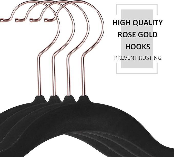 VECELO Premium Velvet Clothes Hangers Suit Heavy Duty (25 Pack)-Non Slip & Space-Saving with 6 Finger Clips & Tie Rack Excellent for Men and Women，Black