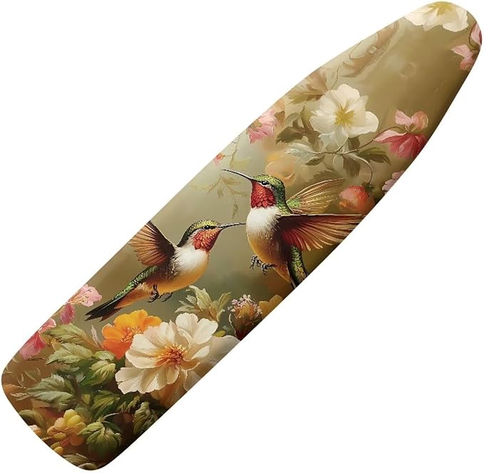 Hummingbird Flower Cover for Ironing Board 15x54 Inch Standard Size Iron Board Cover with Elastic Edge Universal Fit, Hook and Loop Design