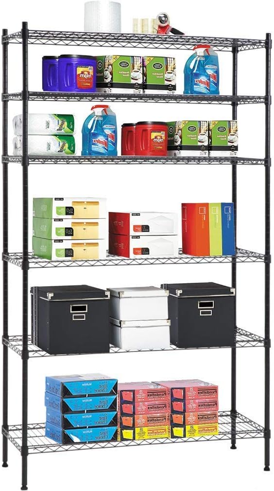 6-Tier Wire Shelving Unit,Adjustable Metal Storage Rack,42" W x 16" D x 72" H,Heavy Duty Black Wire Shelf,1500 lbs Capacity,NSF Certified, Multi-Use Storage Rack for Kitchen, Garage, Pantry, Basement