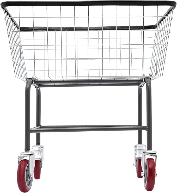 Laundry Cart,Steel Wire Laundry Cart,Laundry Basket With Wheels,Heavy Duty Commercial Wire Laundry Basket Cart for Laundry Clothes Storage 26.77x21.5x26in (B)
