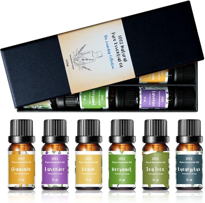 Essential Oils for Laundry, Diffusers, Dryer Balls, Candles, Soaps – 6 Most Popular 100% Pure Therapeutic Grade Aromatherapy Oils, Lavender, Tea Tree, Eucalyptus, Bergamot, Lemon, Chamomile
