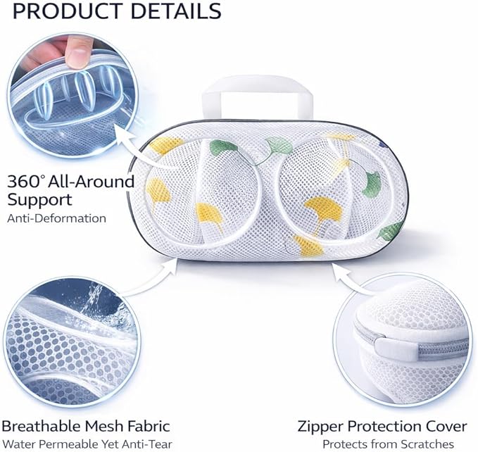 Bra Washing Protector Set, 4 Pcs Lingerie Laundry Bags with Molded Compartments, 360° Structured Support, Protect Underwire & Cups, Anti-Snag Breathable Mesh for Delicates