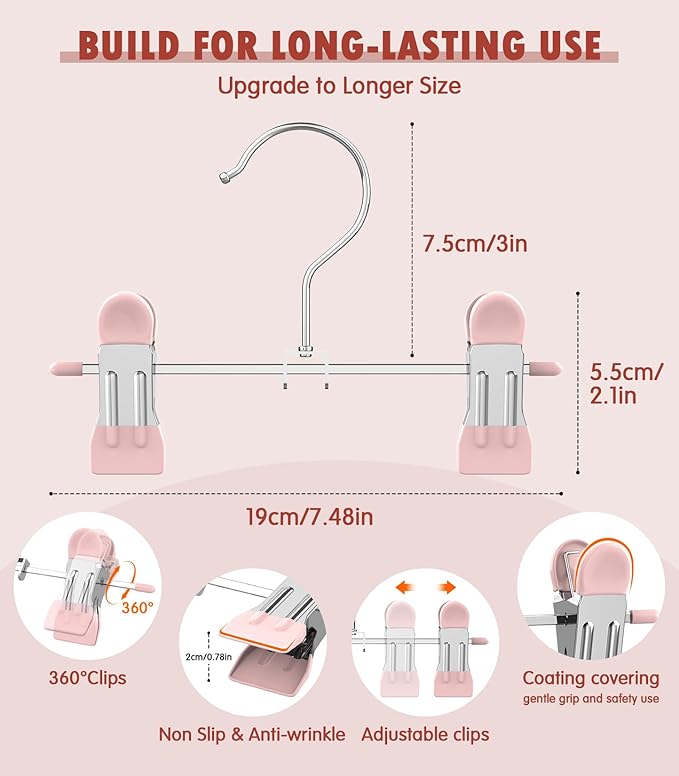 DOIOWN 10 Pack Baby Pants Hangers with Clips, Toddler Non-Slip Space Saving Hangers for Pants, Skirts, Clothes - Baby Essentials Closet Organizer