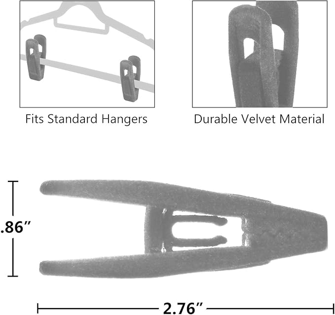 20 Pack Hanger Clips for Velvet Hangers, Durable Material Velvet Pant Hangers, Clips for Hangers for Baby Clothes, Baby Hanger Clips, Skirt Grey (Charcoal)