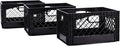 Rectangular Plastic Milk Crate Storage Tote with Handles, 24-Quart Stackable Organizer for Garage, Home, and Office, Made in the USA, 19" x 13" x 11" (3-Pack) - Black