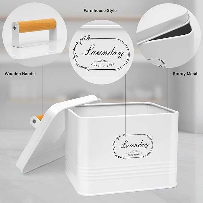 Dryer Sheet Container with Lid for Laundry Room Organization and Storage, Galvanized Metal Farmhouse Design Dryer Sheet Holder for Laundry Room Decoration, Dryer Sheet Dispenser Container