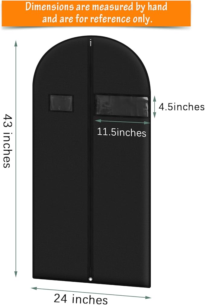 Garment Bags for Hanging Clothes (8 packs,43 inches) Black Suit Bags for Closet Storage and Travel with Clear Window for Sweater Coat Suits Shirt