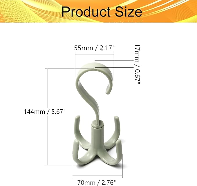 2Pcs Rotating Belt Hanger 360 Degrees Rotatable Organizer with 4 Hooks for Drying Towels Bras Clothes Gloves Plastic Laundry Sock Drying Hanger Nordic Green