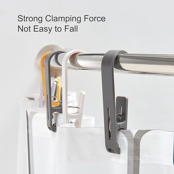 Multipurpose Hook Clips, 12Pcs Clothes Pins, Strong Large Plastic Clothes Clip Hanger, S Hooks for Shower Curtain
