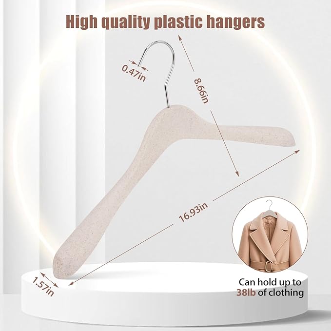 VWV Heavy-Duty Plastic Hangers, 16.9-inch Stylish Wide Shoulder Plastic Hangers with 360° Swiveling Hooks and a Smooth Finish. Suitable for Sweaters, Jackets, Suits, and Shirts.(16-Pack)