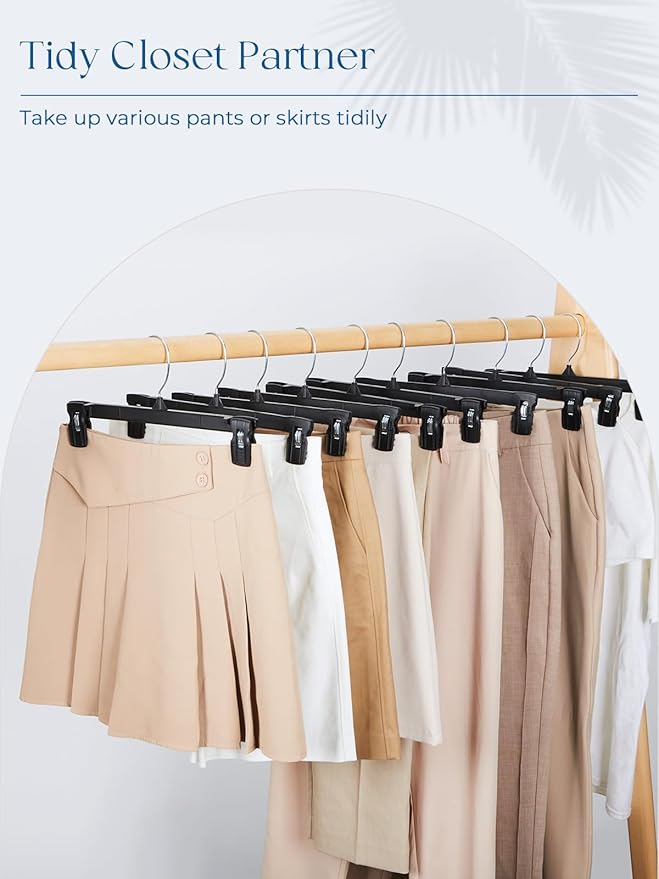 Smartor Space Saving Heavy Duty Hangers - 90 Pack, Slim Plastic Pants and Shorts Hangers, Ridged Non-Slip with Pinch Clips, 360-Rotating Chrome Swivel Hook, Black, 14 Inches