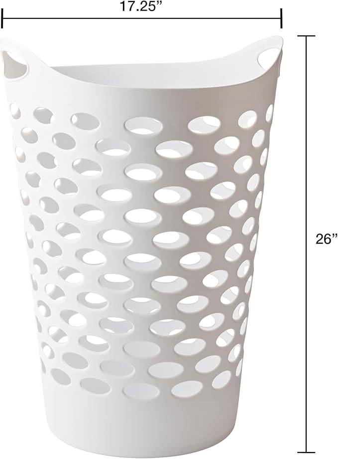 Flexible Laundry Basket,Tall plastic hamper for Clothes, Bedroom, and Storage - Portable Round Bin with Carry Handles 17.75" x 17.25" x 26", White