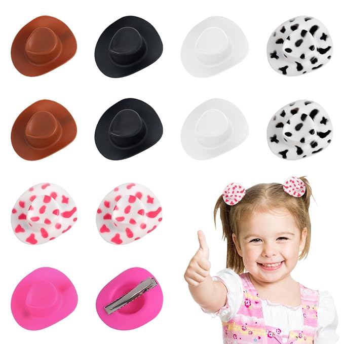12 Pcs Mini Cowboy Hat Clips Plastic Cowgirl Hat Hair Clip for DIY Home New Year Anniversary Birthday Decor(6 Styles)…