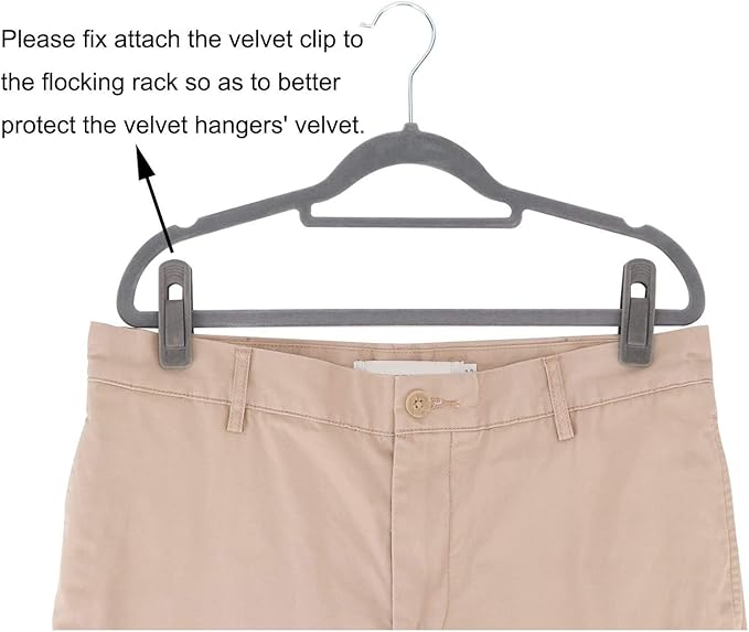 Velvet Hangers Clips 20 Pack, Grey Pants Hangers Velvet Clips, Strong Finger Clips Perfect for Thin Velvet Hangers (Grey)