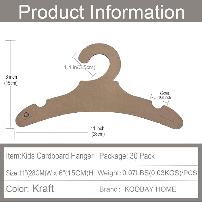 Baby Hanger for Nursery Closet Storage 11" Save Space Kids Hangers for Infant Children,Non-Slip Toddler Clothes Pants Hangers for Boy Girl Newborn ECO Friendly Cardboard Hanger Garment Display