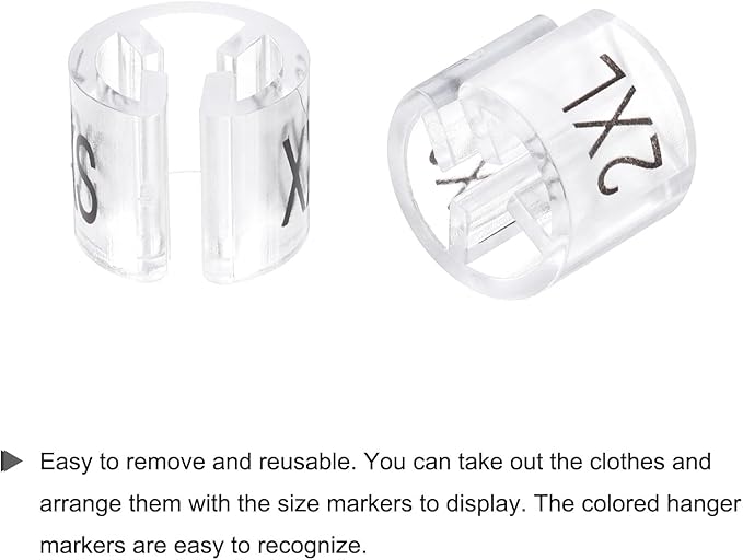 MECCANIXITY Clothes Hanger Marker XXS/XS/S/M/L/XL/2XL/3XL Size Tag Fit 3mm Rod Transparent for Garment Clothing Color Coding, 200Pcs