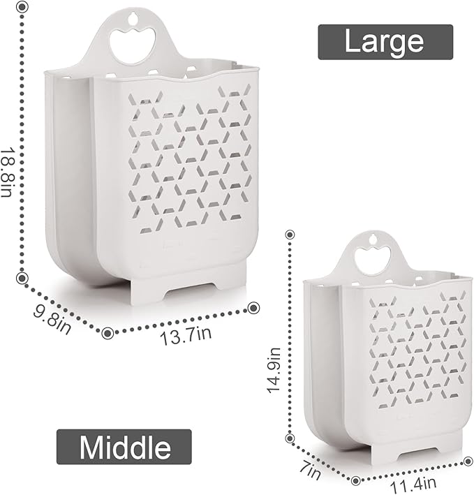 Laundry Basket Collapsible Laundry Hamper 2 Packs Clothes Hamper Portable Dirty Clothes Basket Smart Saving Space Hampers for Laundry Dorm Room Ventilated Design (White)
