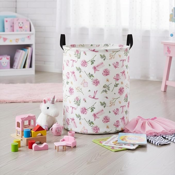 Baby Laundry Basket Baby Nursery Hamper Kids Laundry Basket Toy Storage Bin for Boys Room Decor Gift Baskets for Bedroom Bathroom(Gift Flower)