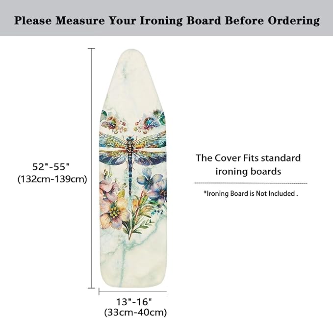 Dragonfly Ironing Board Cover Standard Size 15 x 54 Stain Resistant Fasteners Elastic Edge Ironing Cover Washable