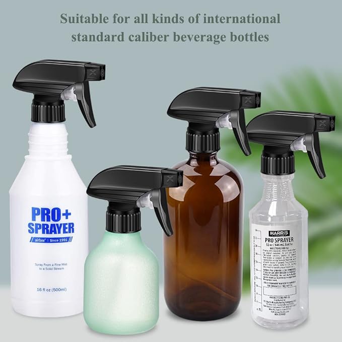 Wedama Spray Nozzle for 8 oz and 16 oz Glass Spray Bottles, Black Trigger Sprayers Replacement with Mist Stream Sprayer Adjustable Spray Bottle Nozzles - 2Pack