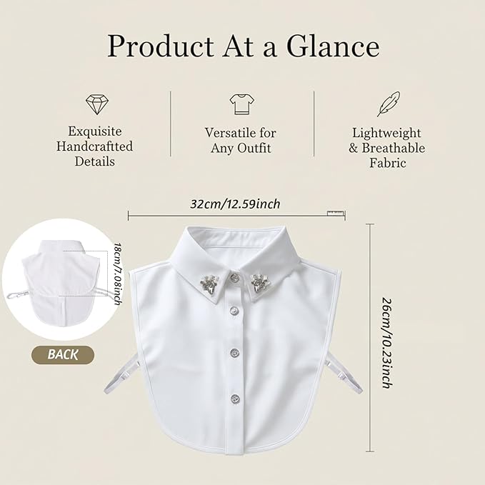 Handcrafted Faux Diamond and Pearl Fake Collar, Detachable Dickey Collars, Faux Collar Lapel, False Collars for Women Shirt