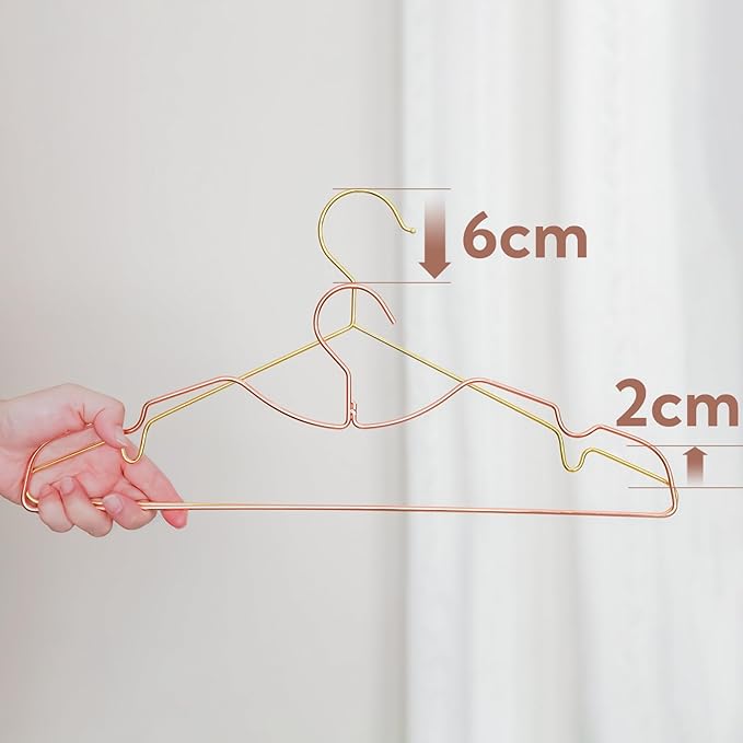 Metal Clothes Hanger, Ultra Slim & Short Neck Hanger,Space Saving Durable Non-Slip Felt Hangers, Closet Organizer (Rosy Gold)