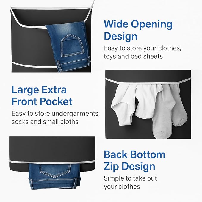 2-in-1 hanging laundry hamper Bag + Pop-up mesh laundry basket, XL Over the door bag 36x22in with bottom zipper & front pocket, 600D Oxford, space-saving, foldable, hooks for home, dorm, RV & travel