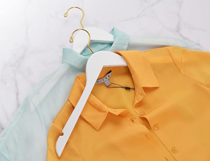 Amber Home 24 Pack White Wooden Hangers with Gold Hooks, White Wood Shirt Hangers with Notches for Dress, Coat, Bridal