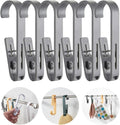 6Pcs Laundry Hooks with Clips Hanger Closet Organizer Clamps Hanging Socks Boot Bras Towels Shower Pegs for Bathroom Wardrobe Kitchen Office Holders Clothes Pins Outdoor, Grey