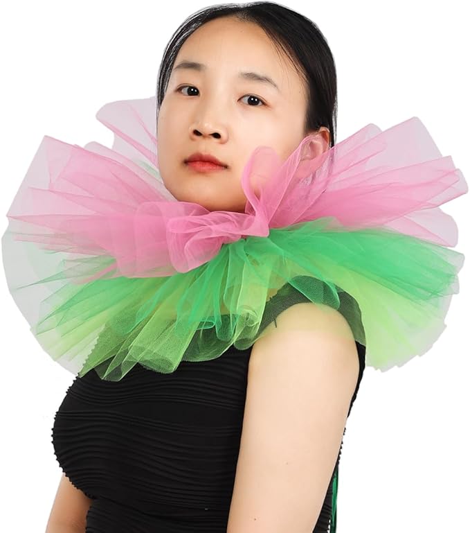 BLESSUME Victorian Retro Mesh Neck Ruff Ruffle Collar Layered Clown Neck Collar