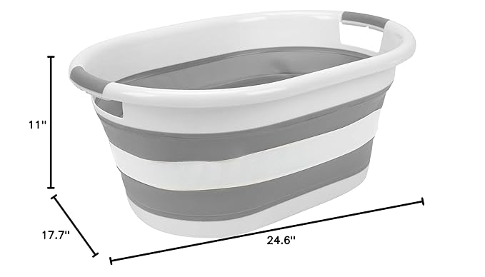 2pk Collapsible Laundry Basket | Portable | Space Saver Storage | Hold 2 Loads | Store Under the Bed or Closet | Good for Kids | Dorm | Bedroom | Large | White/Grey
