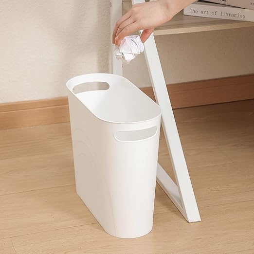 rejomiik Small Trash Can, 3.5 Gallon Slim Garbage Can Plastic Waste Basket with Handles Container Bin for Narrow Spaces Bathroom, Bedroom, Kitchen, Office at Home, 2 Pack White