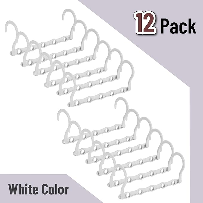 Mr. Pen- Space Saving Hangers for Clothes, 12 pcs, White, Plastic Multi Clothes Hangers Space Saving, 5 Slots, 360° Rotating Hooks