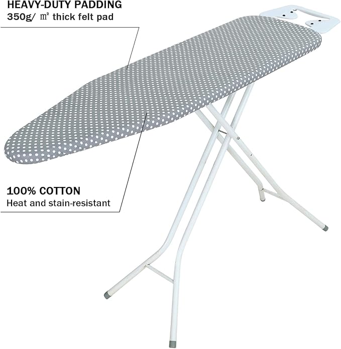 Ironing Board Cover and Pad Standard Size 15 x 54,3 Pairs of Hook and Loop Fastener Straps,Elastic Edges,Cotton Iron Board Cover with Scorch Resistant Thick Padding (Pattern E)