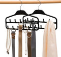 Belt Hanger Rack Holder 2 Pack, Sturdy Organizer with 360 Degree Swivel, 11 Large Hooks for Closet, Non Slip Rubberized Storage, Black, 14 x 0.39 x 11 Inch