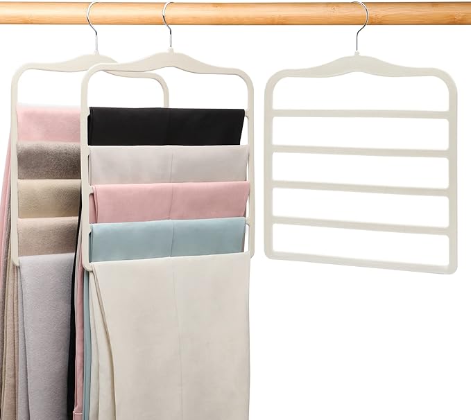 Pants Hangers Space Saving,Organization and Storage for Dorm Room Essentials for College Students Girls,Non-Slip Velvet Hangers,Multifunctional Pant Hanger Closet Organizer for Trousers Scarf-3 Pack