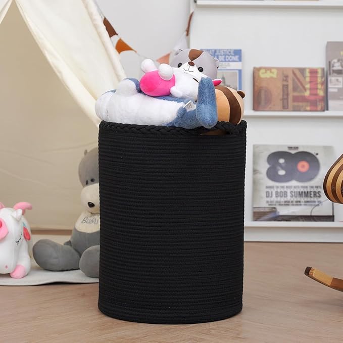 58L Woven Laundry Basket,Cotton Tall Laundry Hamper for Blankets,Clothes,Pillows,Toys,Shoes Large Laundry Bin Black