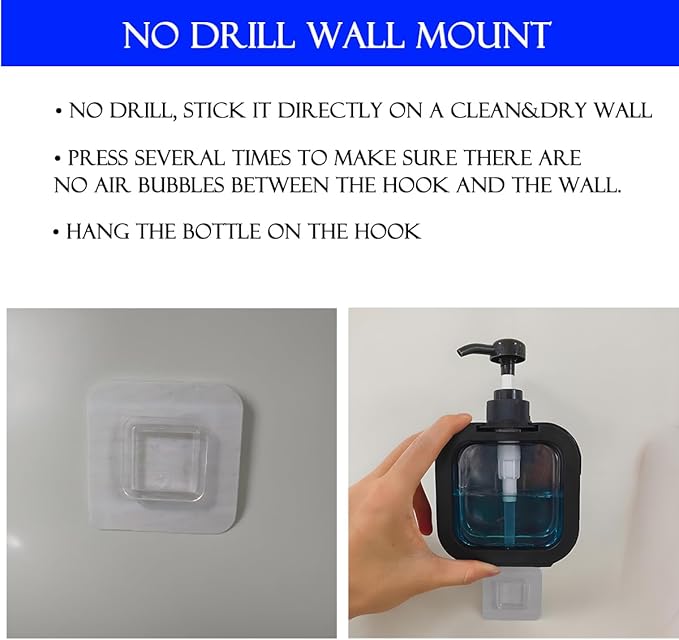 Hand Soap Dispenser Bathroom, Shower Soap Dispenser Wall Mounted, Dish Dispenser for Kitchen, Shampoo and Conditioner Dispenser with Pump and Labels (Black)