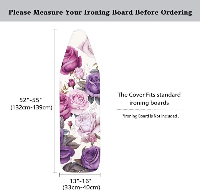 Floral Ironing Board Cover and Pad 15x54 Inch, Iron Board Cover with Padding, Iron Board Cover Large Fits All Standard Sizes, Scorch Resistant, Extra Thick Covers with Elastic Edge