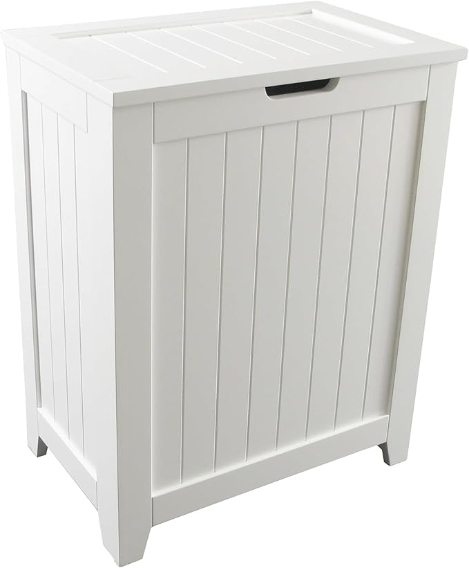 Redmon 18'' x 11.25'' x 23.25'' Contemporary Country Wainscot Style Wooden Clothes Hamper for Bedroom, Bathroom, and Laundry Room, White